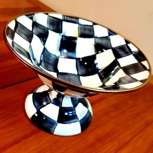 MacKenzie-Childs Courtly Check Enamel Compote-Small Black White Chequered Bowl